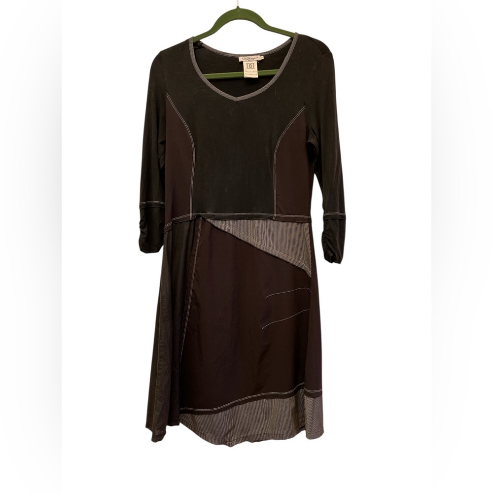 Dzhavael Couture Asymmetrical Tonal Black Mixed Media Midi Dress Size M